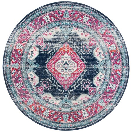 Safavieh 6 ft. 7 in. x 6 ft. 7 in. Evoke Power Loomed Round Area Rug; Navy & Fuchsia EVK250N-7R